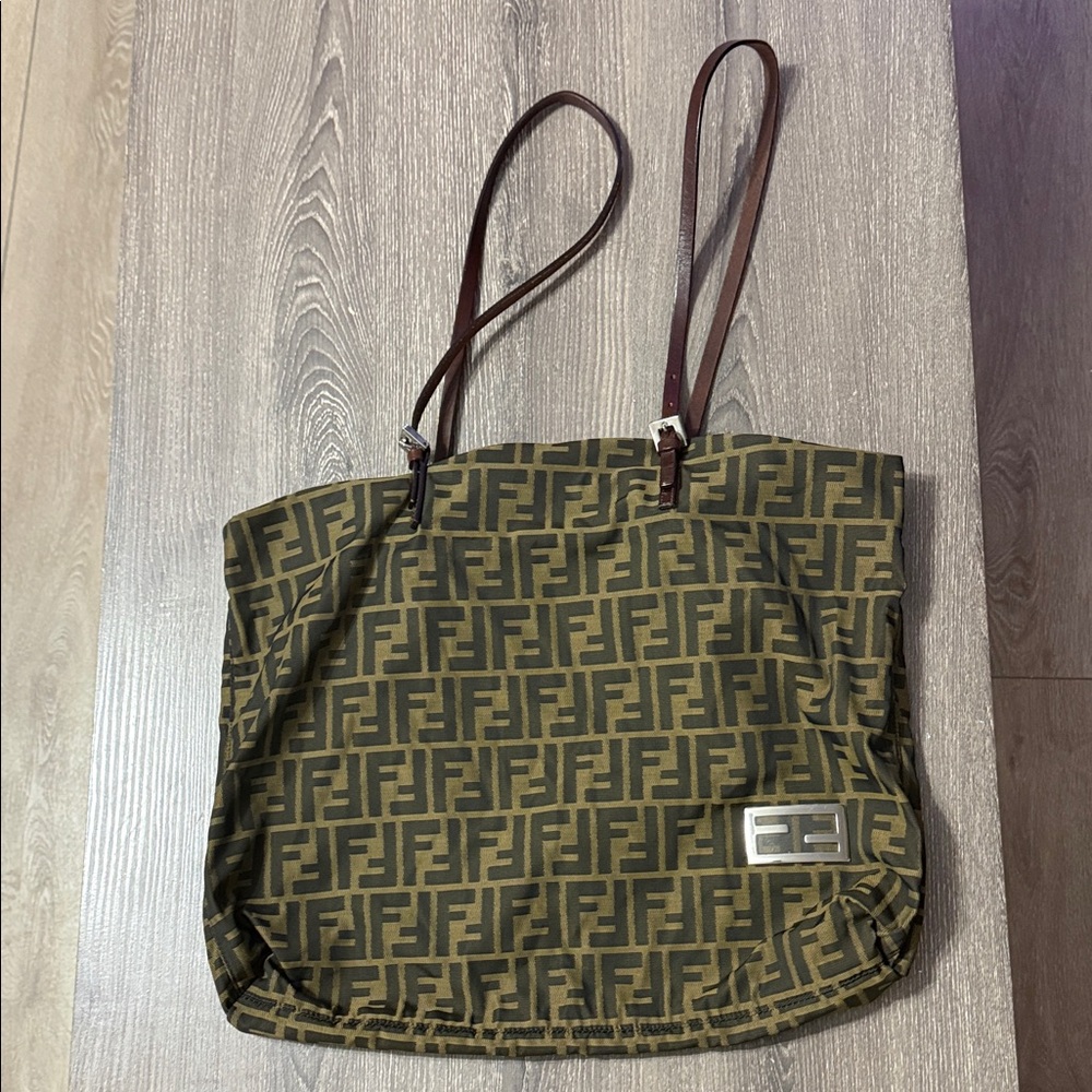 Fendi Olive and Brown Logo Tote